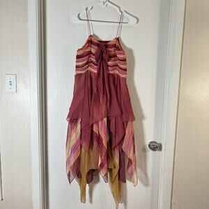 Ivy League Dress MultiColor Striped Spaghetti Strap Ruffle Y2K Gyaru Grunge